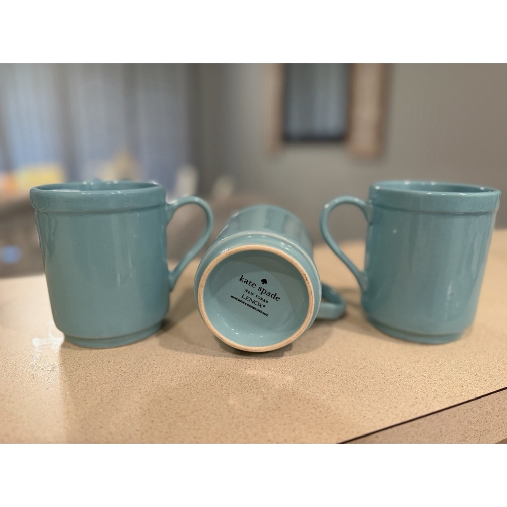 3 Kate Spade New York Lenox Stack Mug Coffee Tea Aqua Turquoise Teal Tiffany's‎